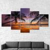 Beach Palm Trees Sunset Canvas 5 Piece Five Panel Wall Print Modern Art Poster Picture Home Decor Gift For Him For Her