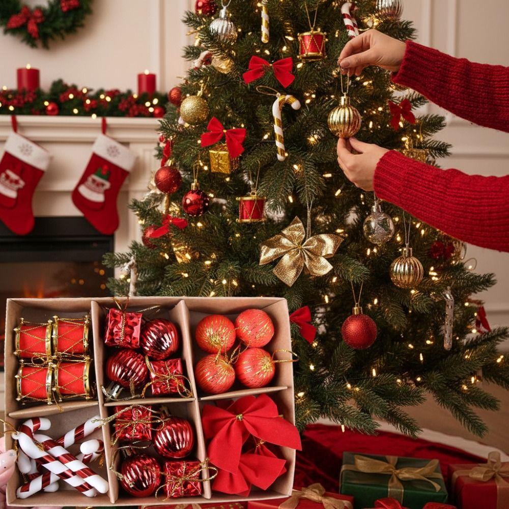 24Pcs/set Plastic Xmas Tree Hanging Pendant Glitter Christmas Balls Decor  Christmas Tree Decor