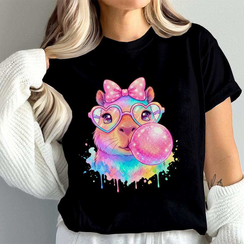 

Watercolor Capybara Anime Cute Women T Shirt Fashion Casual Graphic TShirts Short Sleeve Tee Tops Summer Fashion TShirt Mujer 4XL