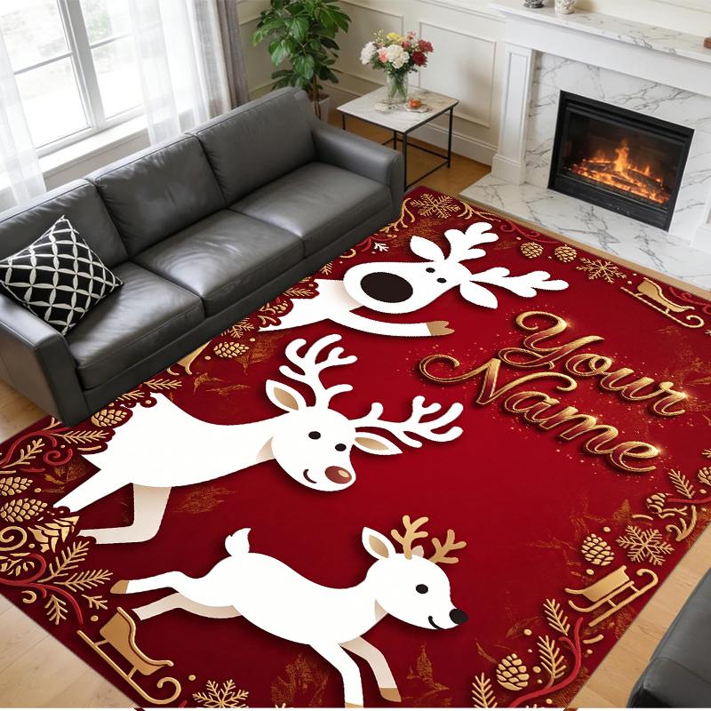 Christmas Custom Name Printed Square Area Rug Soft Non Slip Floor Carpet For Bedroom Holiday Gift