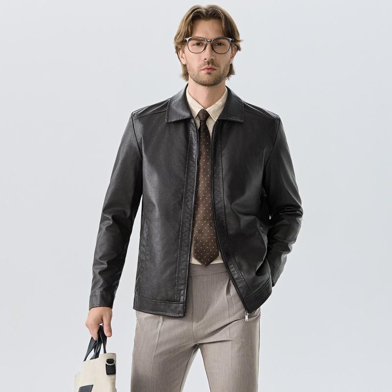 Autumn lapel leather jacket men's locomotive leather jacket men's new spring and autumn mature stable casual leather jacket