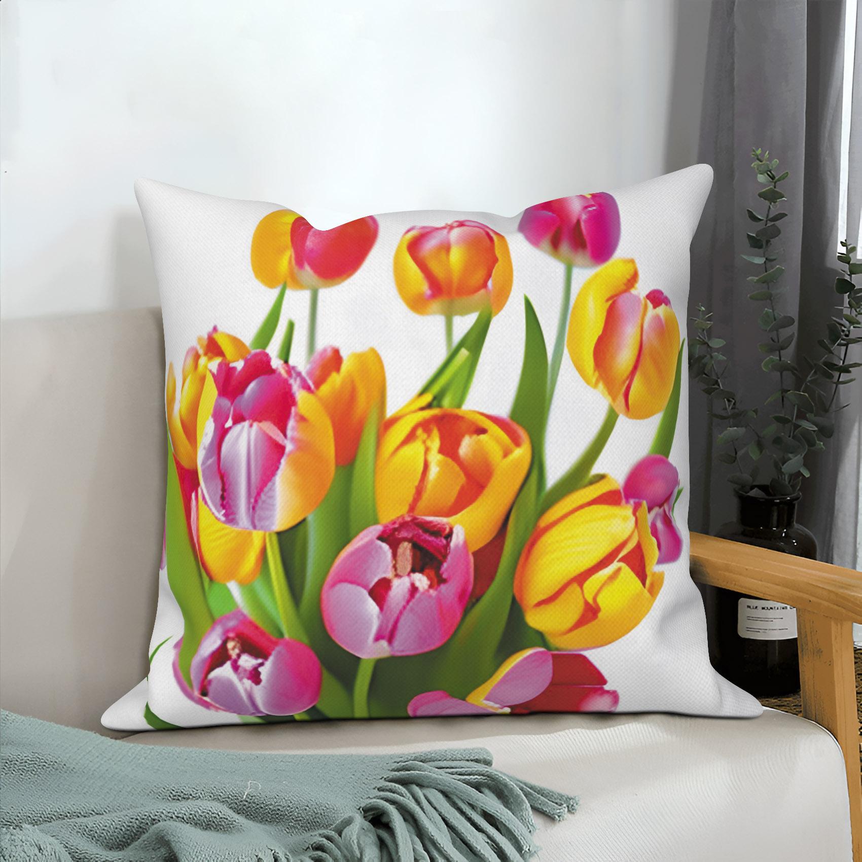 

Pink Tulip Floral Throw Pillow Cover Decoration Living Room Sofa Cushion Home Decor 16x16Inch