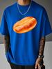 Unisex Summer White Short Sleeve Tee Realistic Sesame Bread Food Graphic Print Crew Neck Loose Casual Male Daily Street Tops