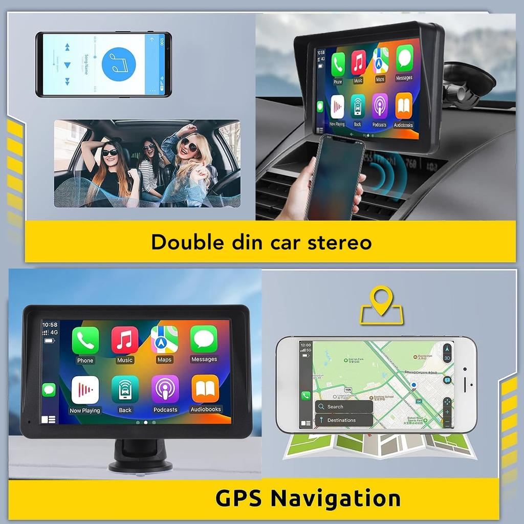 2024 Newest Portable Car Stereo, Wireless CarPlay and Android Auto, CarPlay Dash Mount Car