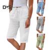 Damen Sommer Shorts Elastischer Bund Verstellbarer Kordelzug Freizeithose mit Taschen Einfarbig Lockere Passform Knielange Hose
