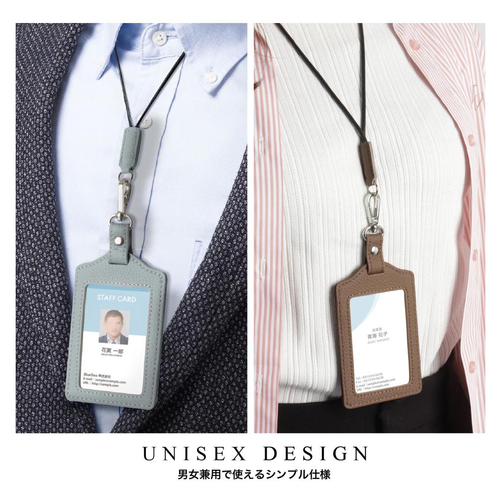 [HANATORA] ID Card Holder, Vertical Type, Genuine Leather, Neck Strap, with Back Pocket, for Employee ID, Shrink Leather, Men's & Women's, Brand, Gift