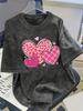 Pattern Patchwork Love Heart Graphic TShirt Unisex Vintage Washed Crew Neck Loose Casual Short Sleeve Daily Street Style Top