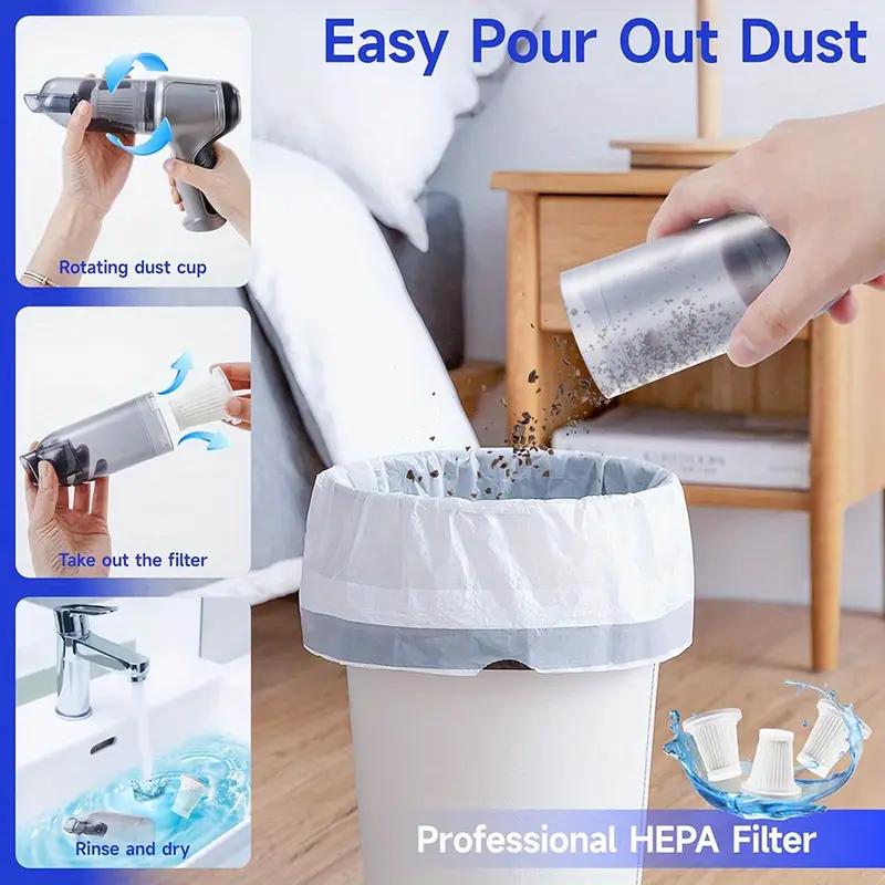 Mini aspirateur de voiture puissant sans fil à batterie au lithium rechargeable - Robot de nettoyage domestique sans fil avec brosse à épousseter, intégration de soufflage et d'aspiration