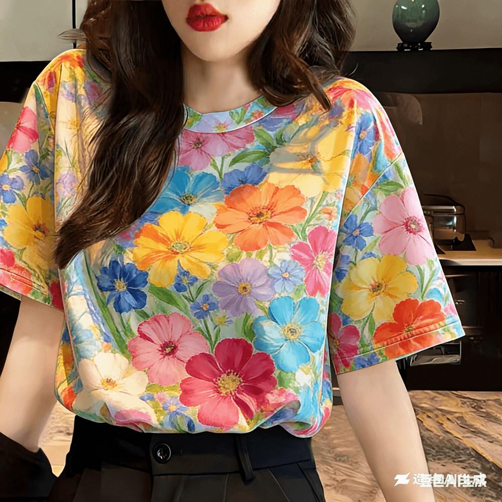 Women s casual floral T-shirt 2XS