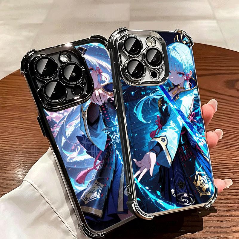 Genshin Impact Kamisato Ayaka Plating Phone Case For Iphone 16 17 Pro Max Air 16E 14 15 Plus 12 13 Mini Anti-Fall Airabag Cover