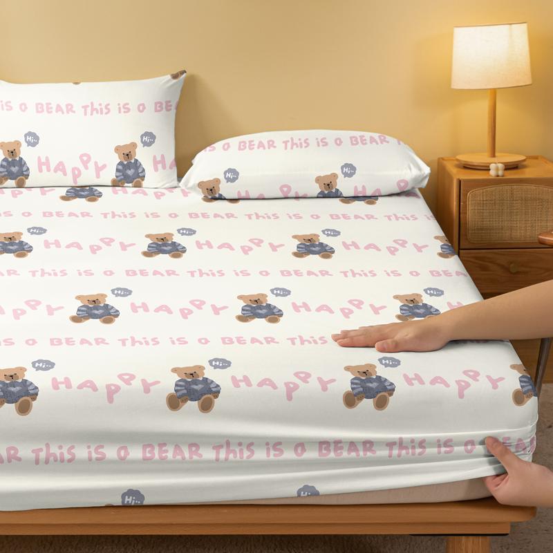 1 Cartoon Cute Animals Bear Printed Matte Fitted Sheet, Bedroom Printed Bed Cover, Bedding (Excluding Pillowcases)