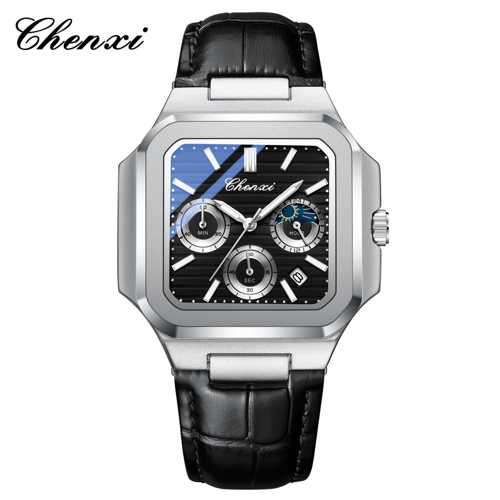 Fashion Men Watch Luminous Waterproof Chronograph Date Man Wristwatch Square Stainless Steel Quartz Men's Watches Reloj