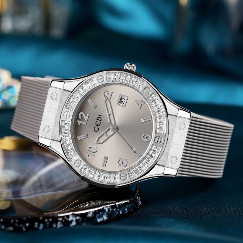 Minimalistische Silikonuhr für Damen mit Kalenderfunktion, wasserdichtes Quarzwerk