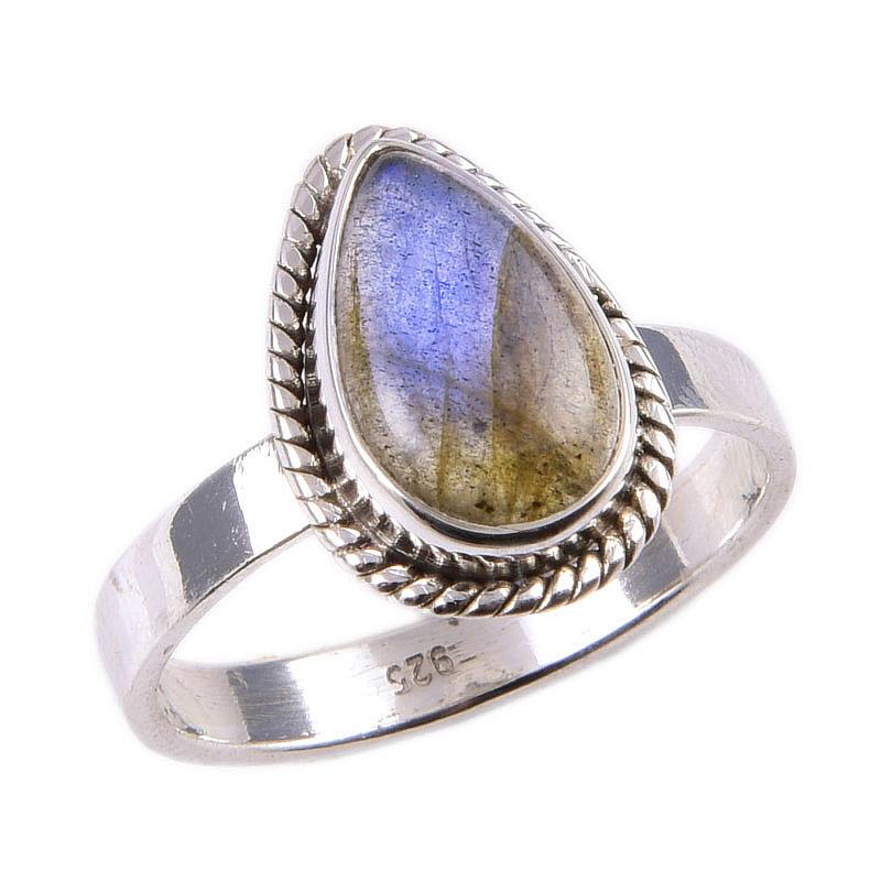 Natural Labradorite Gemstone 925 Solid Sterling Silver Jewelry Ring Size 7 M0i91