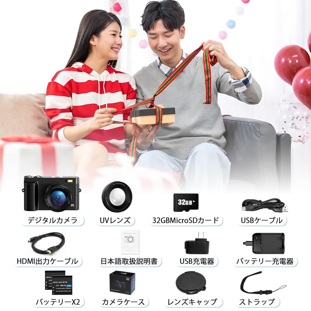 Oiadek 4K 48MP skaitmeninis fotoaparatas su 32 GB Micro SD, pasukamu 16x vaizdu, internetine kamera dideliam grožiui, dviem 52 mm UV filtrais, kompaktiška kortele, įkrovikliu, automatiniu fokusavimu, 180°