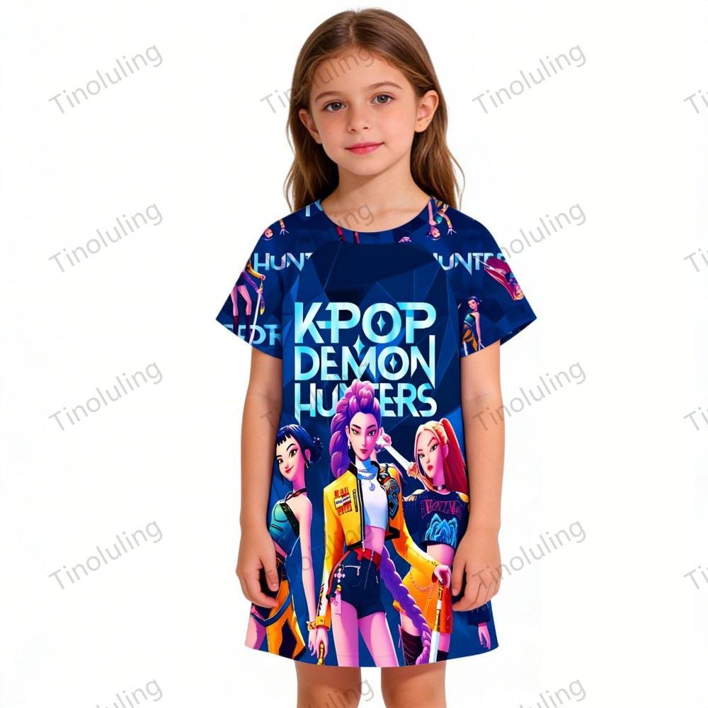 Girls Night Dress Kids Toddler 3 4 5 6 7 8 9 10 11 12 Years Kpop Demon Hunters Summer Short Sleeve Little Girl Nightgown Pajamas