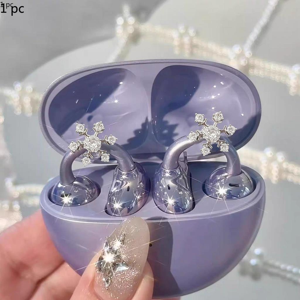 Fivela de Diamante para Fone de Ouvido FreeClip, Decoração de Clipe de Orelha para Fone de Ouvido, Acessórios de Floco de Neve, Brincos Femininos de Luxo Leve e Alto Nível, Acessórios de Orelha