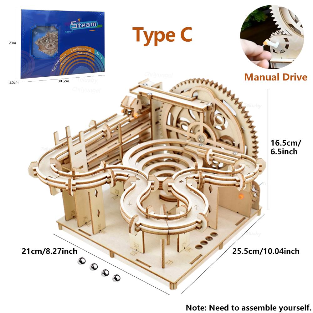 3D Wooden Puzzle Marble Run Set DIY Assemble Building Model Kits STEAM Educational Toys for Kids Adult Gifts, 3 Types