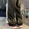Moda masculina Ropa Y2K Vaqueros de lujo vintage Hombres Bordado de fuego Pantalones rectos holgados de alta calidad Pantalones vaqueros para hombres Ropa de calle