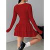Elegantes Langarm Figurbetontes A-Linien-Stufenkleid mit Rüschen Neu Einfarbig Sexy Freizeit Party Abendkleider Damenmode Frühling Sommer Kleidung