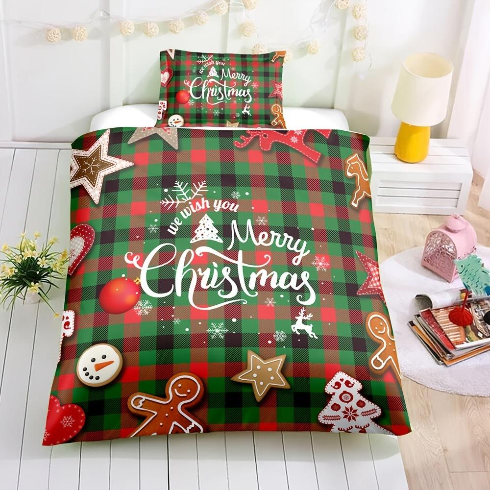 3pc Bedding Set Snowman Gingerbread Man Print Cozy Duvet Cover King Queen Twin Single Size New Christmas Gift Bedroom Decor