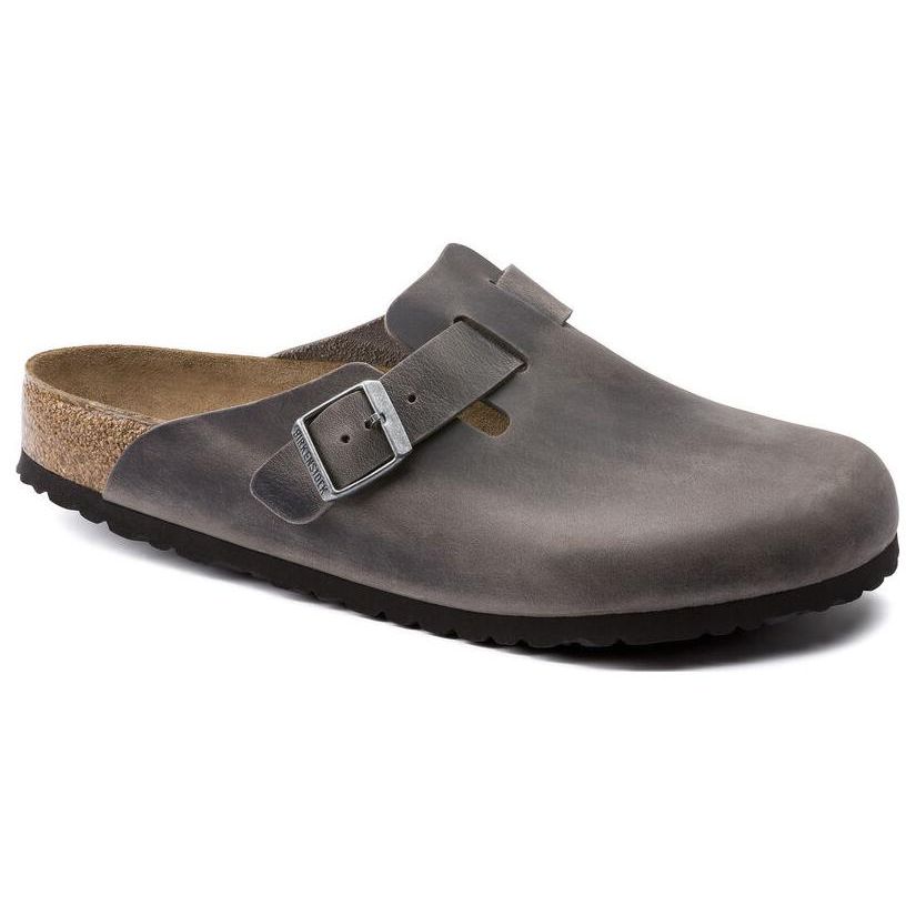 Birkenstock Boston Soft Footbed Oiled Leather Narrow Iron Unisex Sneakers Grey 1013256