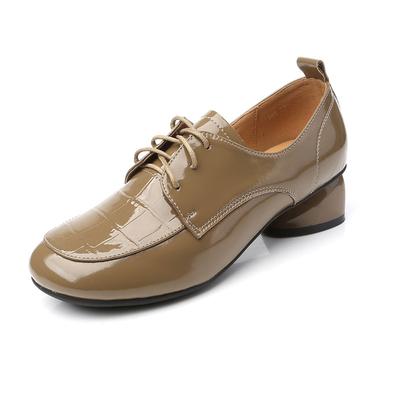 Thick Heel Shoes Women's 2025 Spring New British Style Cowhide Lace Up Women's Shoes With Deep Mouth Genuine Leather Ladies Shoe