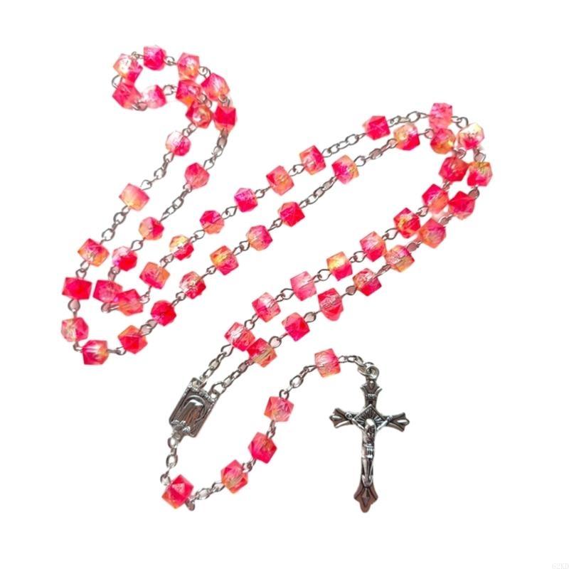 62KD Eye Catching Colors Necklace Rosary Necklace Perfect for Any Occasion for Christmas Party Church Decorations