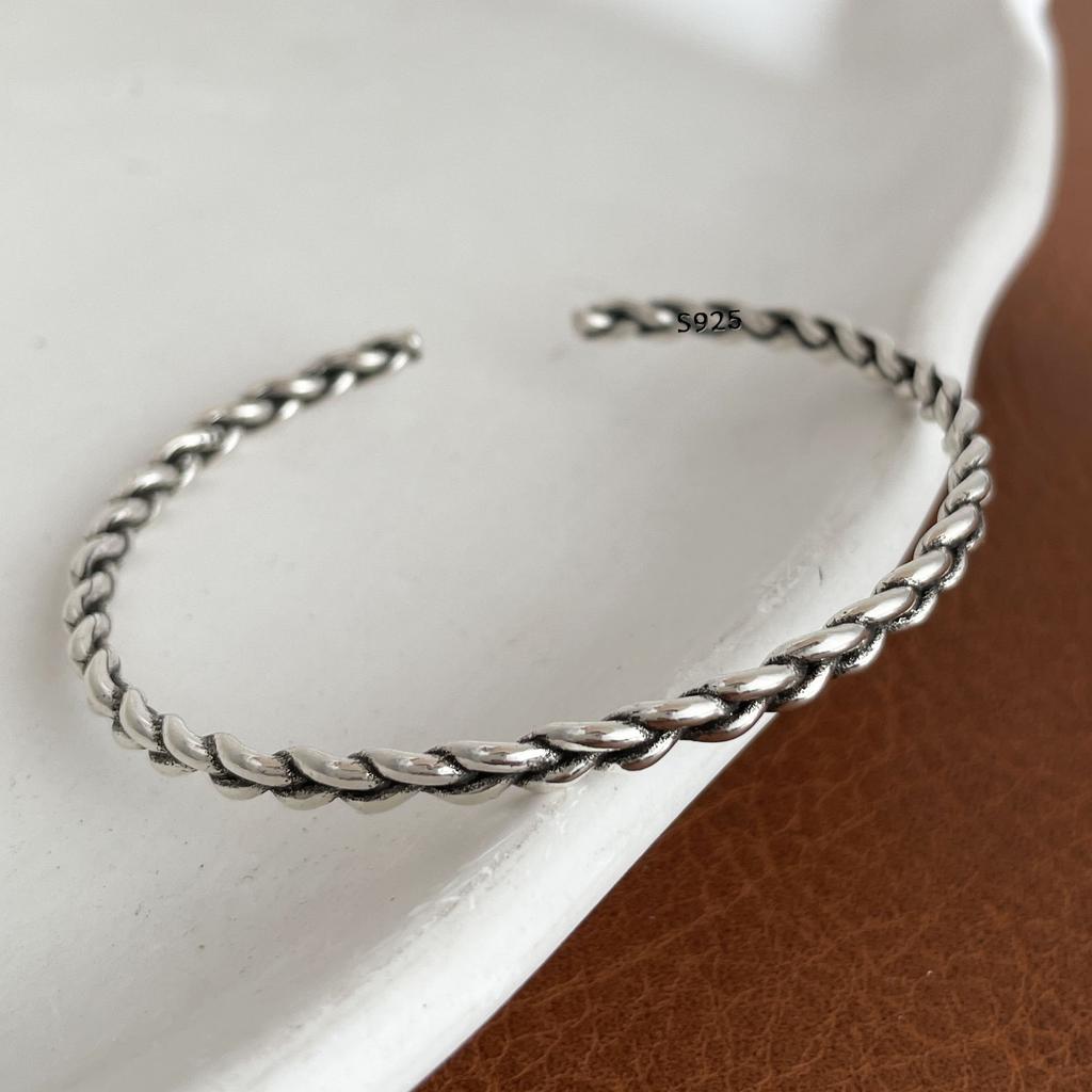 100% Solid 925 Sterling Silver Metal Bracelet for Women Vintage Handmade Simple Retro Chain Heart Bracelet Birthday Gift Party