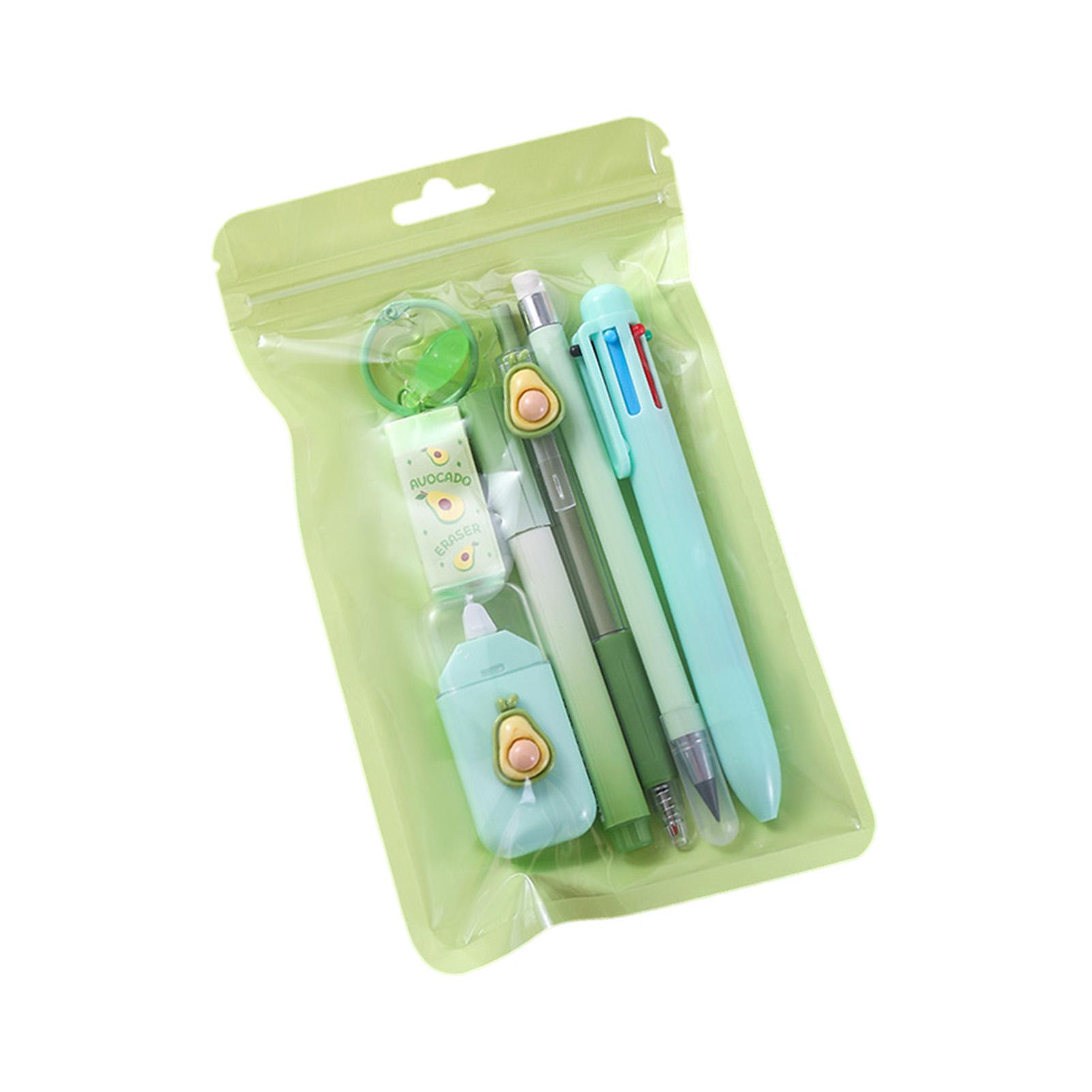 

7pcs Learning Stationery Set with 4 Pens Correction Tape & Eraser Set for Education Goodies Supplies авокадо