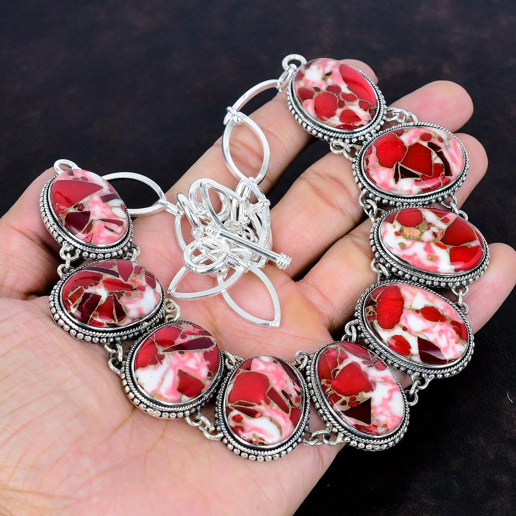 Kingman Red Mohave Copper Turquoise Gemstone Necklace 925 Sterling Silver Adjustable Chain Necklace Handmade Unique Jewelry Vintage Necklace