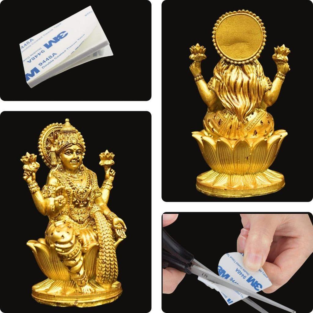 Goddess Lakshmi Laxmi Devi MATA Idol - 4.5 Inches Polystone Material Murti - Colour - Brass, Silver – Perfect Statue for Car Dashboard