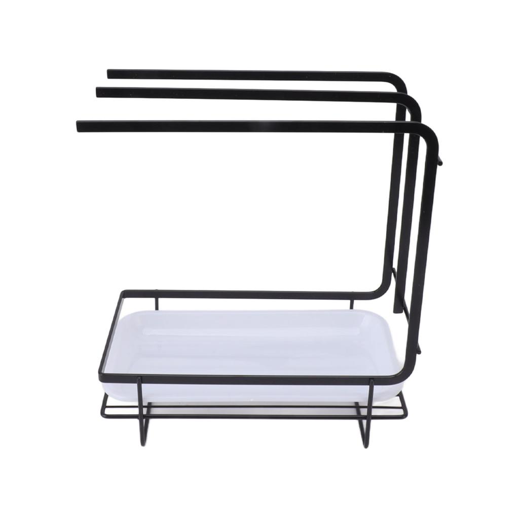 Sponge Holder with Drain Pan Quick Drying Hollow Bottom Rustproof Dishcloth Drying Rack for Kitchen Bathroom Sink Black