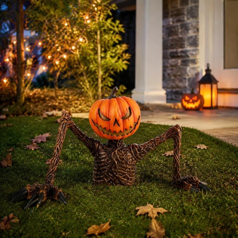 Resin Yard Figurine for Halloween Home Decoration, Textured Face Accent with Raised Character Form for Porch Garage and Lawn Placement