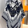 130cm French Winter Geometric Striped Carriage Faux Silk Wool Square Scarf Women Wraps Pashmina Hijab