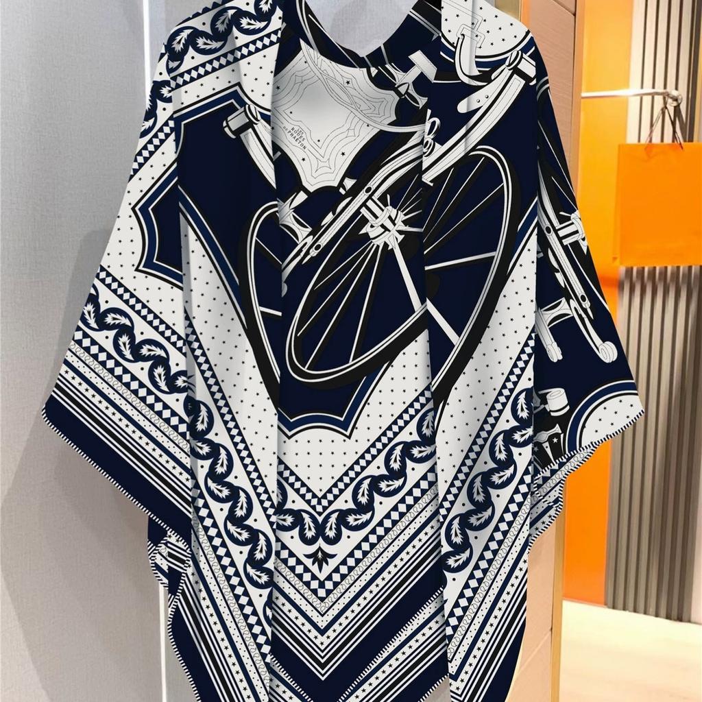 130cm French Winter Geometric Striped Carriage Faux Silk Wool Square Scarf Women Wraps Pashmina Hijab