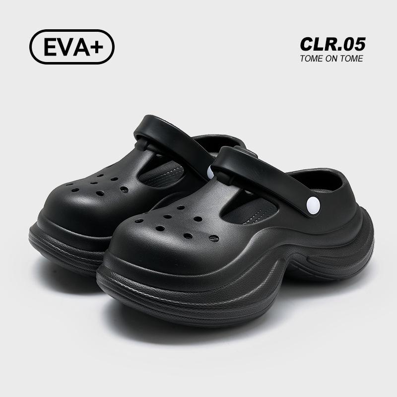 Small Yellow Flower Pearl Hole Shoes Women's Summer New Breathable Comfortable Heightening Thick-soled Outer Bag Head Slippers