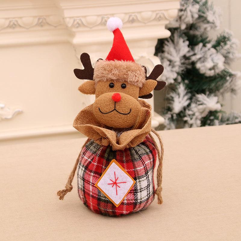 Festive 3D Burlap Apple Bag with Bells - Drawstring Gift & Candy Bag