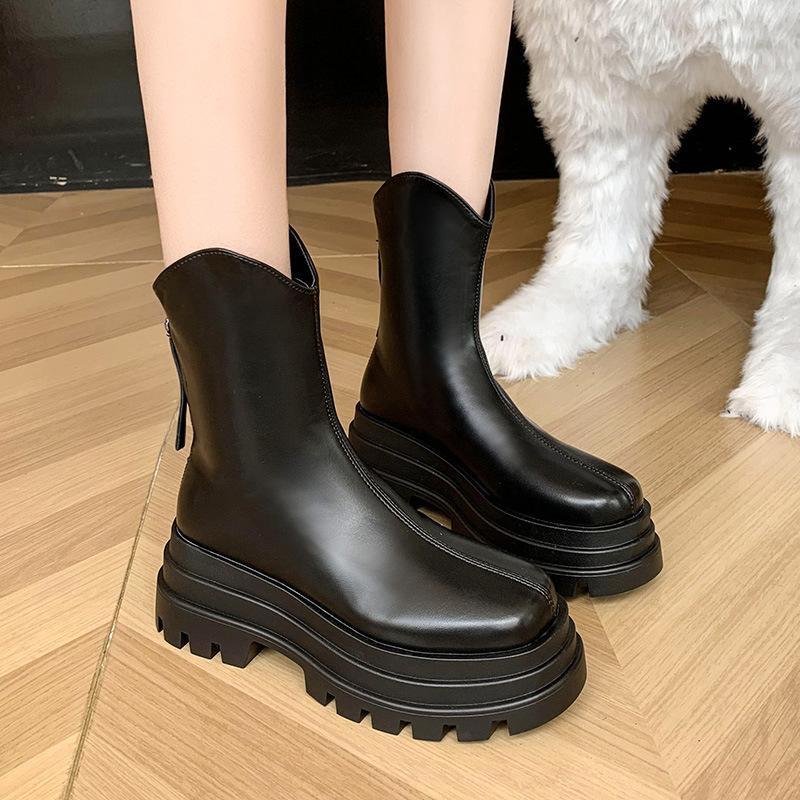 

Женские ботинки Мартин на толстой подошве в британском стиле 2024 новые весенне-осенние одинарные ботинки на высоком каблуке с V-образным вырезом, тонкие ботильоны, маленькие короткие ботинки 35 чёрный