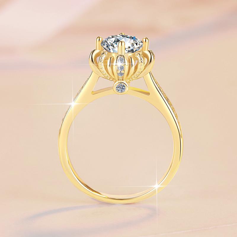 Fine Jewelry Flower Shape GRA Certificate 1Ct VVs1 Moissanite S925 Sterling Silver Gold Plated Engagement Wedding Ring for Women