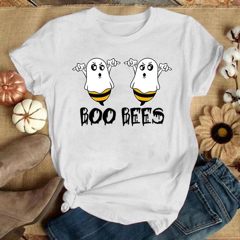 Camiseta de Verão de Manga Curta Feminina Engraçada Estampa de Letra Boo Bees Camiseta Casual Camiseta Feminina Tops Sexy Roupas Harajuku Kawaii