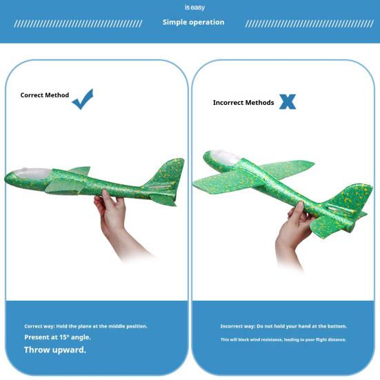 Large Foam Glider with LED Lights EPP Hand Throw Airplane Toy for Kids Outdoor Flying Toy for Boys Girls Crash-Resistant Outdoor Play Gift for