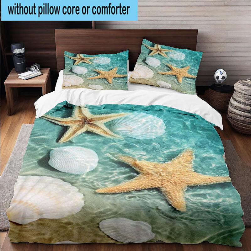 Ocean Starfish Shells 3pcs Bedding,Including 1pc Duvet Cover And 2pcs Pillowcases Perfect for Christmas,Ideal for Bedroom, Dormitory