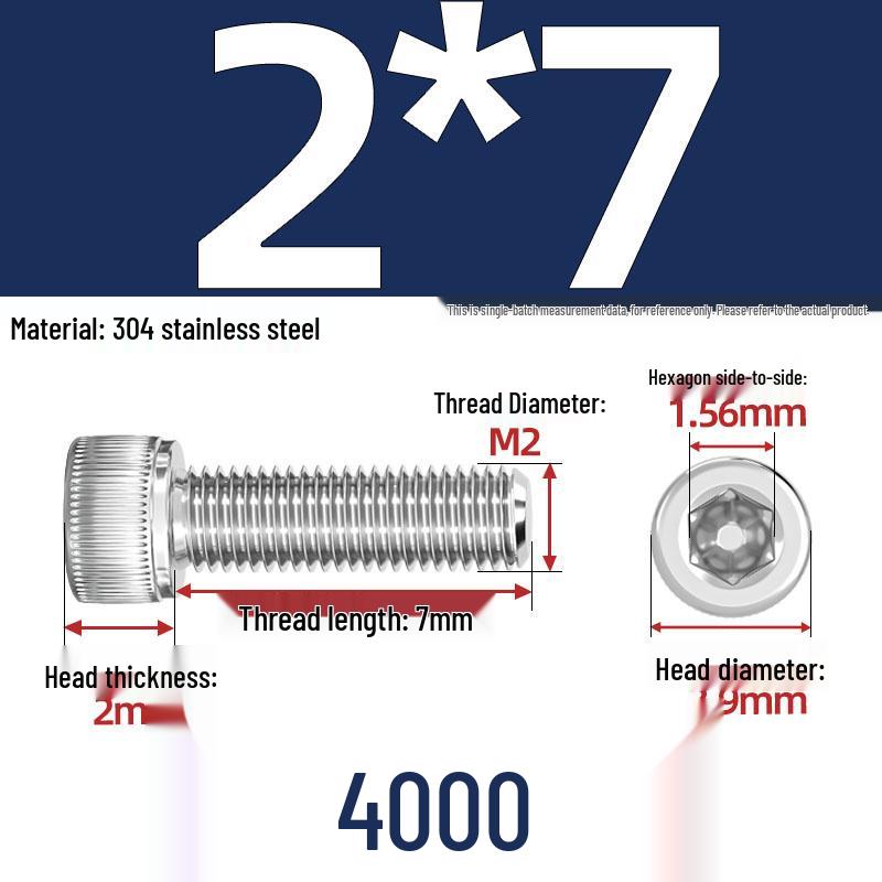 304 Stainless Steel Hex Socket Head Cap Screws, M2-M10, Extended Length