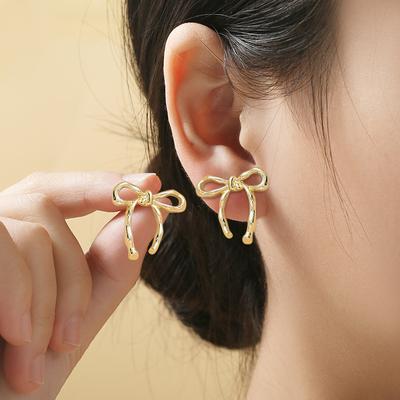 Hot Selling Gold Bowknot Stud Earrings for Women Simple Fashion Smooth Elegant Earrings