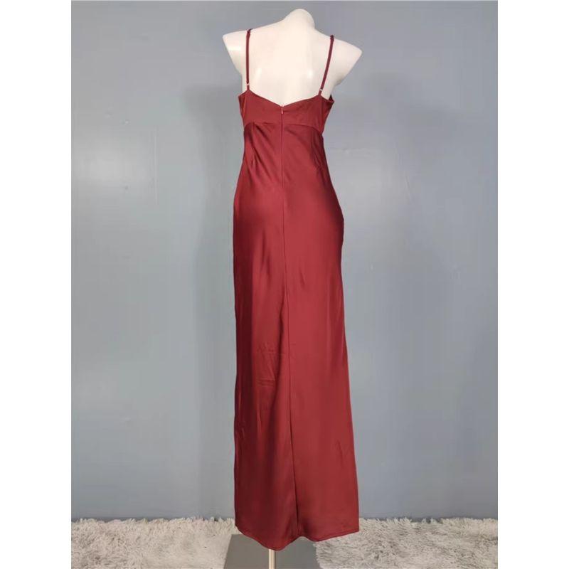 Export Single Lu Home Fashion Suspenders Smooth Fabric Slit Slim-Fitting Slim Looking Temperament Banquet Dress Women's Dress