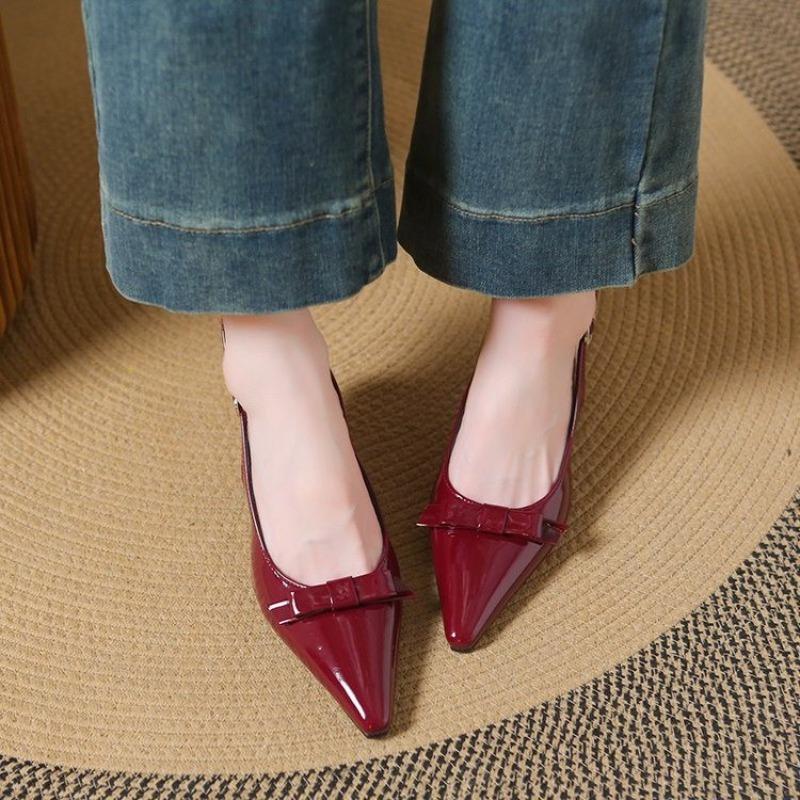 2026 new women s designer high heels- fashionable bow tie sexy strap shoes elegant pointed-toe casual thin-heeled sandals 35 вино красного