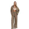 Cotton Long Sleeve Shirt Wide Leg Pants Set Solid Color Casual Womens Street Style Outfit