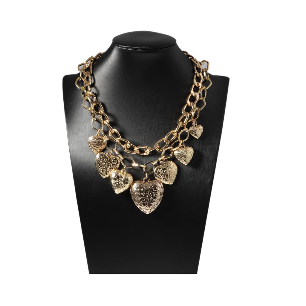 Personality: hip-hop, punk, trend, fashion, alloy, double-layer chain, love pendant, necklace, street motorcycle model