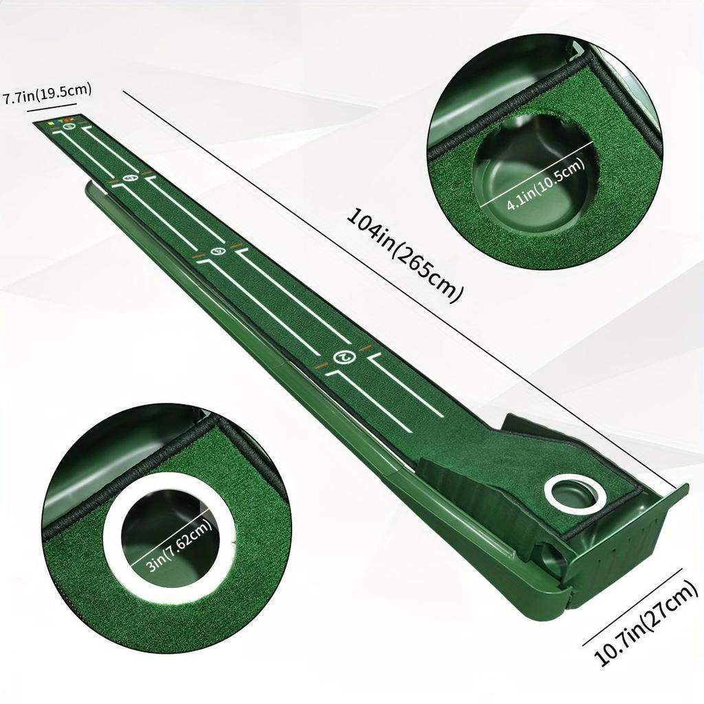 Indoor Golf Putting Mat with Auto-Ball Return & Behind-the-Hole Ball Collector - Putter Alignment Guides At 3, 5 & 7 Feet